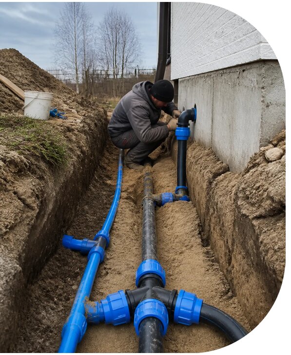 Монтаж наружного водопровода на участке под ключ в Людинове